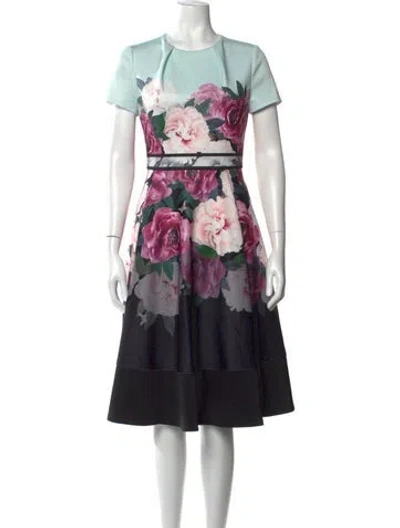 Pre-owned Ted Baker Floral Print Knee-length Dress In Black