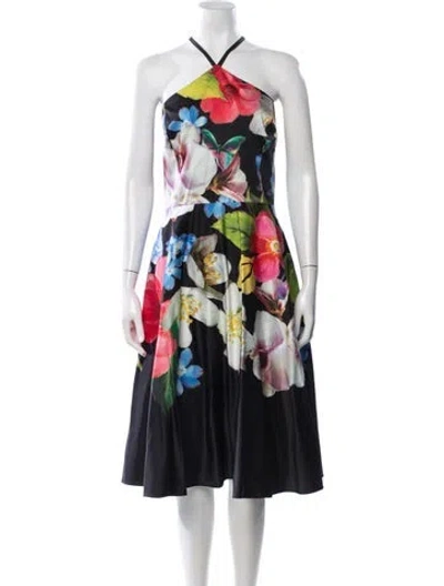 Pre-owned Ted Baker Floral Print Knee-length Dress In Black