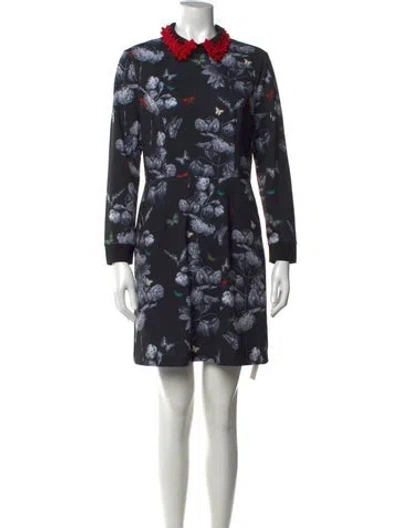Pre-owned Ted Baker Floral Print Knee-length Dress In Black