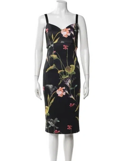 Pre-owned Ted Baker Floral Print Knee-length Dress In Black