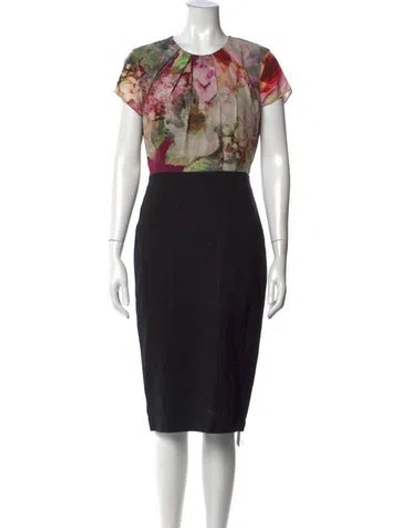 Pre-owned Ted Baker Floral Print Knee-length Dress In Black
