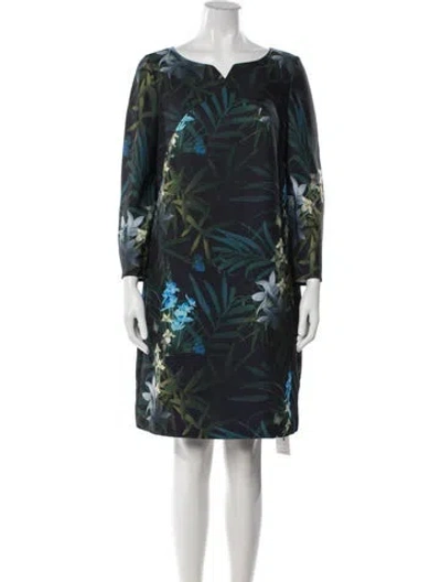 Pre-owned Ted Baker Floral Print Knee-length Dress In Black