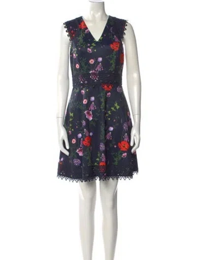 Pre-owned Ted Baker Floral Print Knee-length Dress In Blue