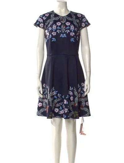 Pre-owned Ted Baker Floral Print Knee-length Dress In Blue