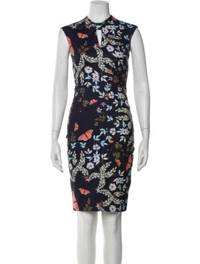 Pre-owned Ted Baker Floral Print Knee-length Dress In Blue