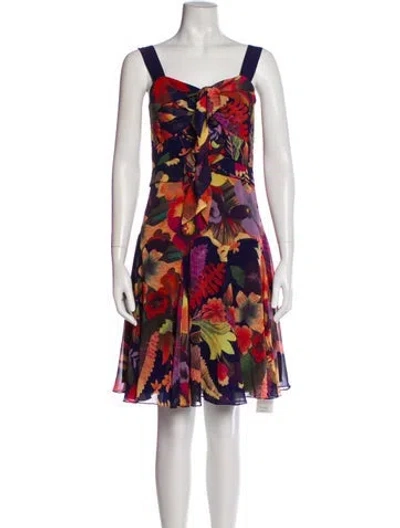 Pre-owned Ted Baker Floral Print Knee-length Dress In Blue