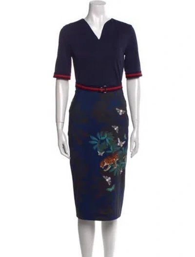 Pre-owned Ted Baker Floral Print Knee-length Dress In Blue