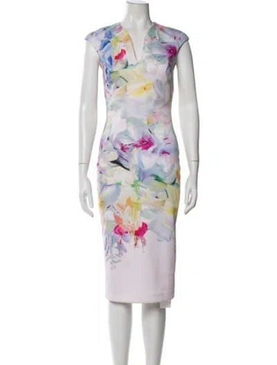 Pre-owned Ted Baker Floral Print Knee-length Dress In Blue