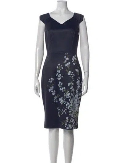 Pre-owned Ted Baker Floral Print Knee-length Dress In Blue