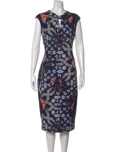 Pre-owned Ted Baker Floral Print Knee-length Dress In Blue
