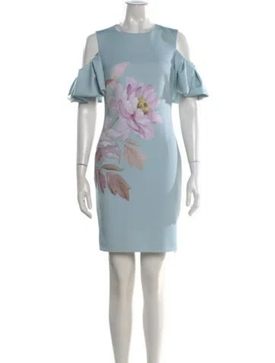 Pre-owned Ted Baker Floral Print Knee-length Dress In Blue