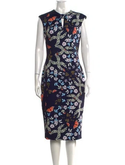 Pre-owned Ted Baker Floral Print Knee-length Dress In Blue