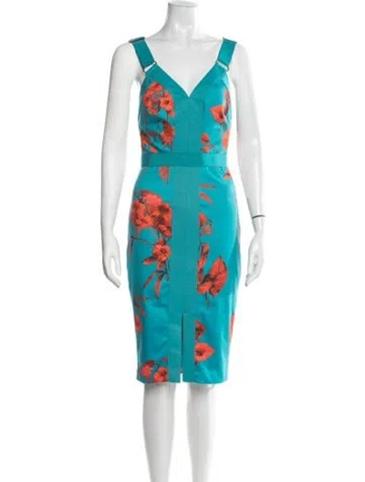 Pre-owned Ted Baker Floral Print Knee-length Dress In Blue