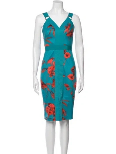 Pre-owned Ted Baker Floral Print Knee-length Dress In Blue