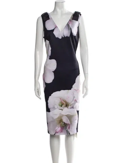 Pre-owned Ted Baker Floral Print Knee-length Dress In Blue