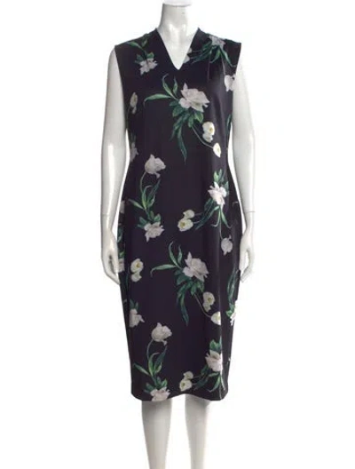 Pre-owned Ted Baker Floral Print Knee-length Dress In Blue