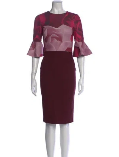 Pre-owned Ted Baker Floral Print Knee-length Dress In Burgundy