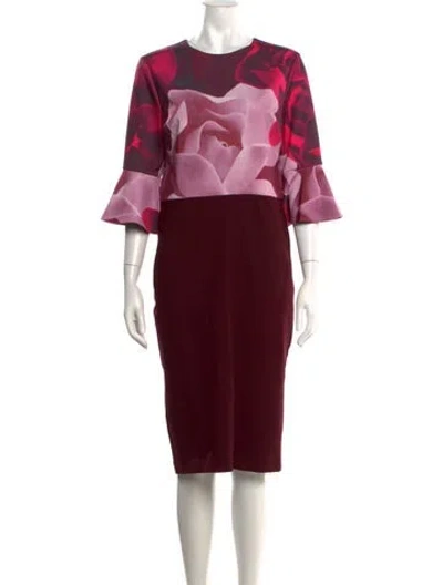 Pre-owned Ted Baker Floral Print Knee-length Dress In Burgundy