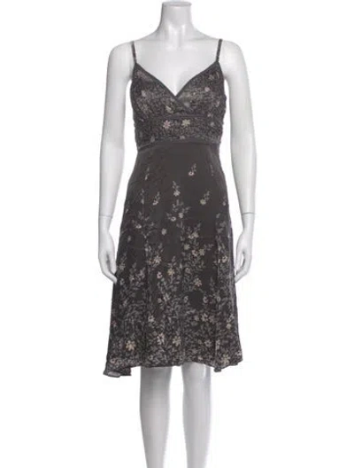Pre-owned Ted Baker Floral Print Knee-length Dress In Gray