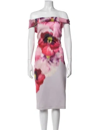 Pre-owned Ted Baker Floral Print Knee-length Dress In Gray