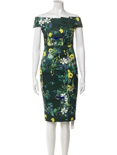 Pre-owned Ted Baker Floral Print Knee-length Dress In Green