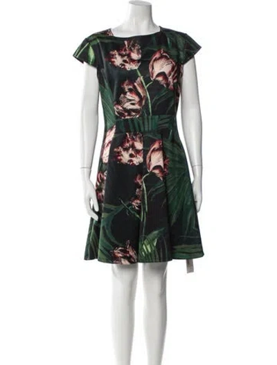 Pre-owned Ted Baker Floral Print Knee-length Dress In Green