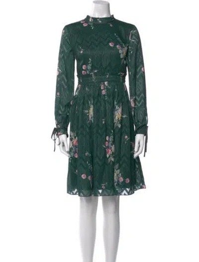 Pre-owned Ted Baker Floral Print Knee-length Dress In Green