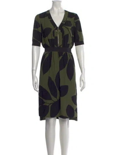 Pre-owned Ted Baker Floral Print Knee-length Dress In Green
