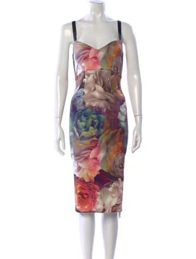Pre-owned Ted Baker Floral Print Knee-length Dress In Green