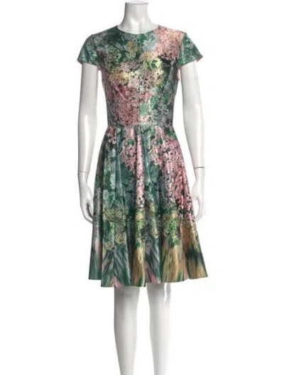 Pre-owned Ted Baker Floral Print Knee-length Dress In Green