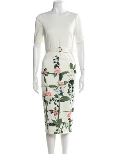 Pre-owned Ted Baker Floral Print Knee-length Dress In Green