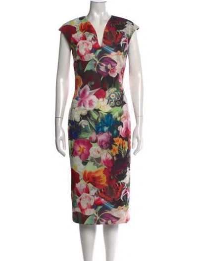 Pre-owned Ted Baker Floral Print Knee-length Dress In Green