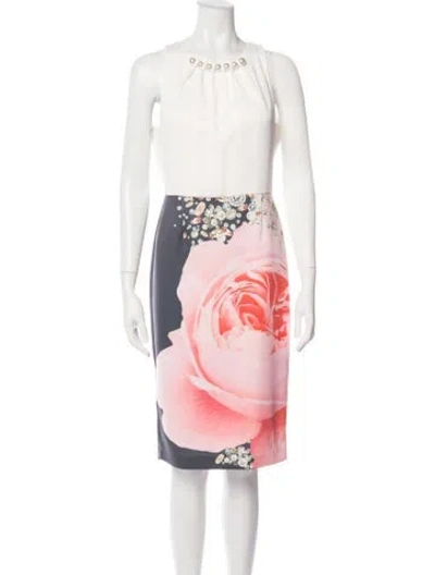Pre-owned Ted Baker Floral Print Knee-length Dress In Grey