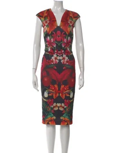 Pre-owned Ted Baker Floral Print Knee-length Dress In Multi