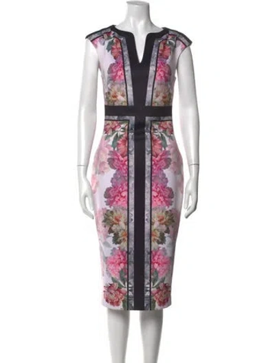 Pre-owned Ted Baker Floral Print Knee-length Dress In Multi