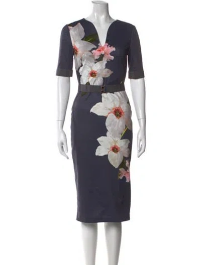 Pre-owned Ted Baker Floral Print Knee-length Dress In Multi