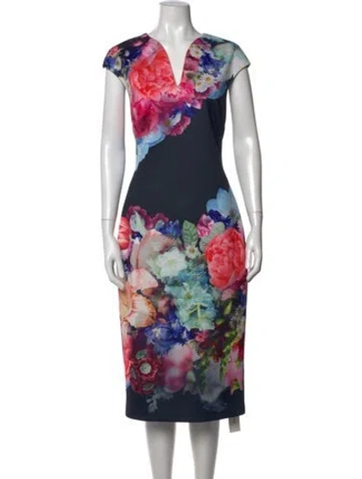 Pre-owned Ted Baker Floral Print Knee-length Dress In Multi
