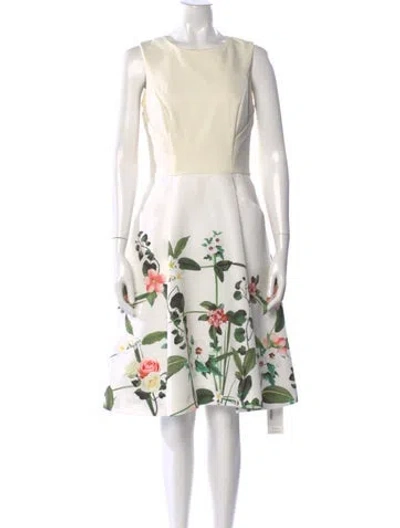 Pre-owned Ted Baker Floral Print Knee-length Dress In Neutral