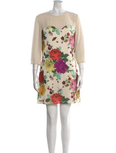 Pre-owned Ted Baker Floral Print Knee-length Dress In Neutral