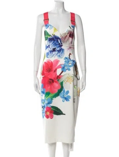Pre-owned Ted Baker Floral Print Knee-length Dress In Neutral