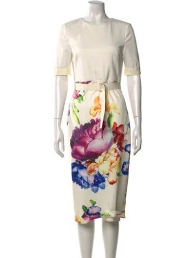 Pre-owned Ted Baker Floral Print Knee-length Dress In Neutrals
