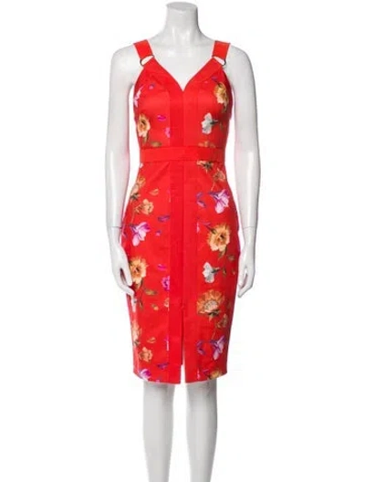 Pre-owned Ted Baker Floral Print Knee-length Dress In Orange