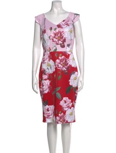 Pre-owned Ted Baker Floral Print Knee-length Dress In Pink