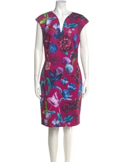 Pre-owned Ted Baker Floral Print Knee-length Dress In Pink