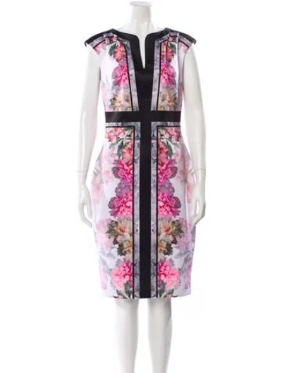 Pre-owned Ted Baker Floral Print Knee-length Dress In Pink