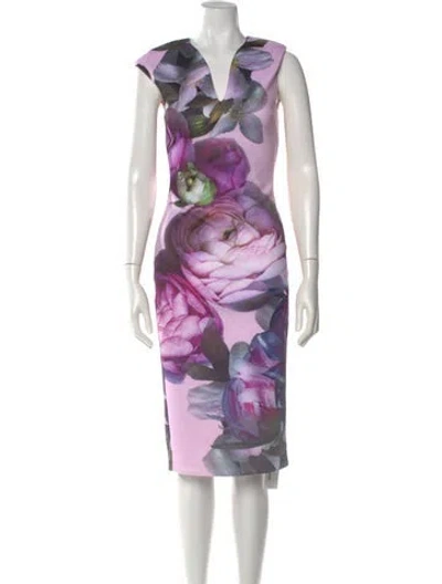 Pre-owned Ted Baker Floral Print Knee-length Dress In Pink