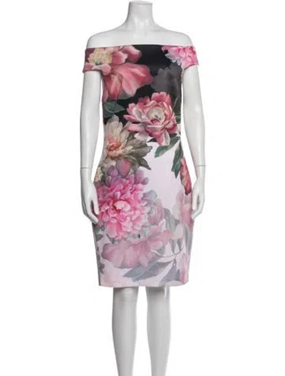 Pre-owned Ted Baker Floral Print Knee-length Dress In Pink