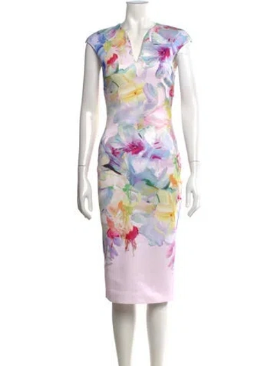 Pre-owned Ted Baker Floral Print Knee-length Dress In Pink