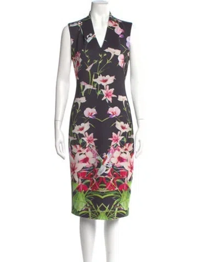 Pre-owned Ted Baker Floral Print Knee-length Dress In Purple