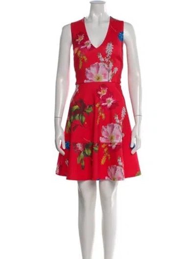 Pre-owned Ted Baker Floral Print Knee-length Dress In Red